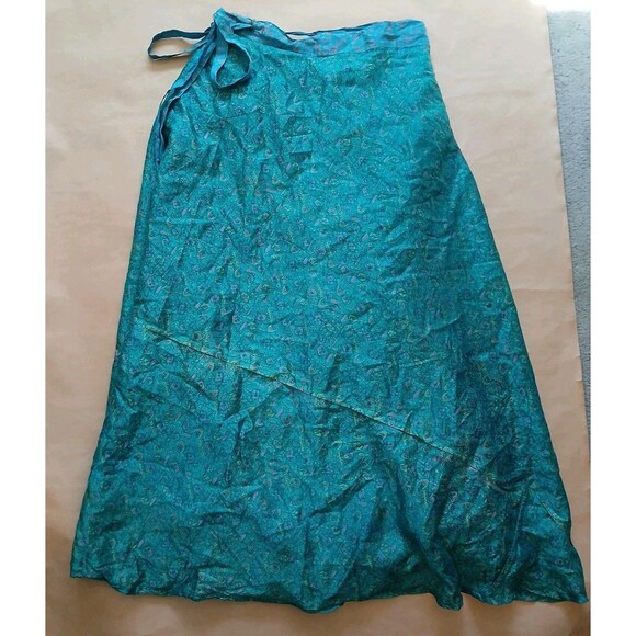 Kariza OSFM 100% Silk Wrap Maxi Skirt Reversible Boho Festival Hippie - Picture 1 of 7